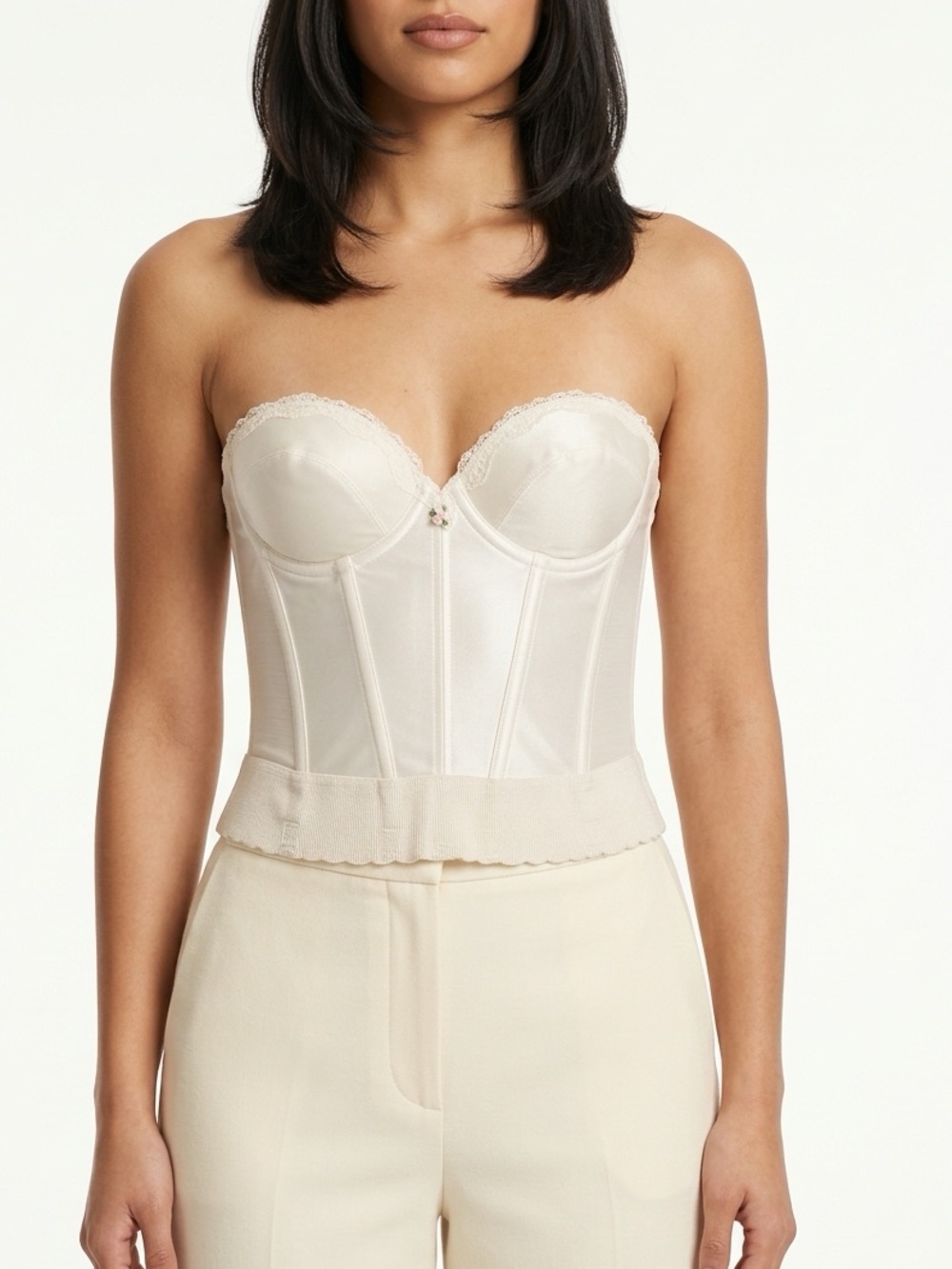 Frederick's Of Hollywood Vintage Bustier ILGWU Nylon Cream 32B